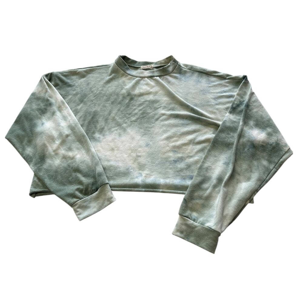 Womens Sweater Size Large Green Tie Dye Crop Loose Fit Beach Travel Packable Fun